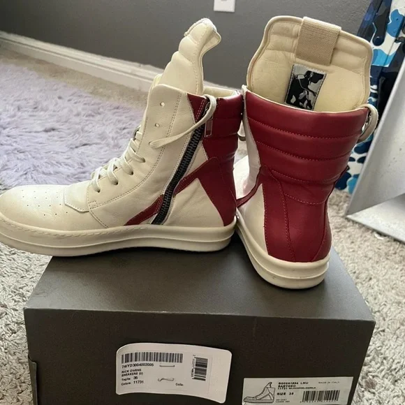 靴 Rick owens geobasket red milk Rick Owens Kids' Geobasket High-top Sneakers In Carnelian